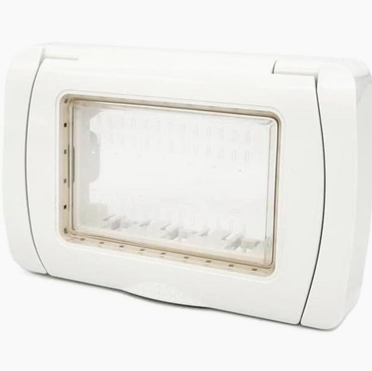 Placca idrobox IP55 3 posti con coperchio bianco, compatibile Vimar Plana