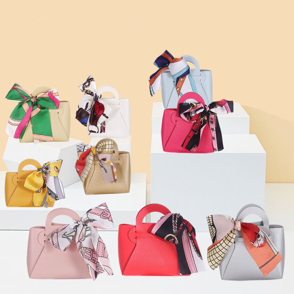 6 bomboniere a forma di borsetta con foulard portaconfetti per eventi - ambraled