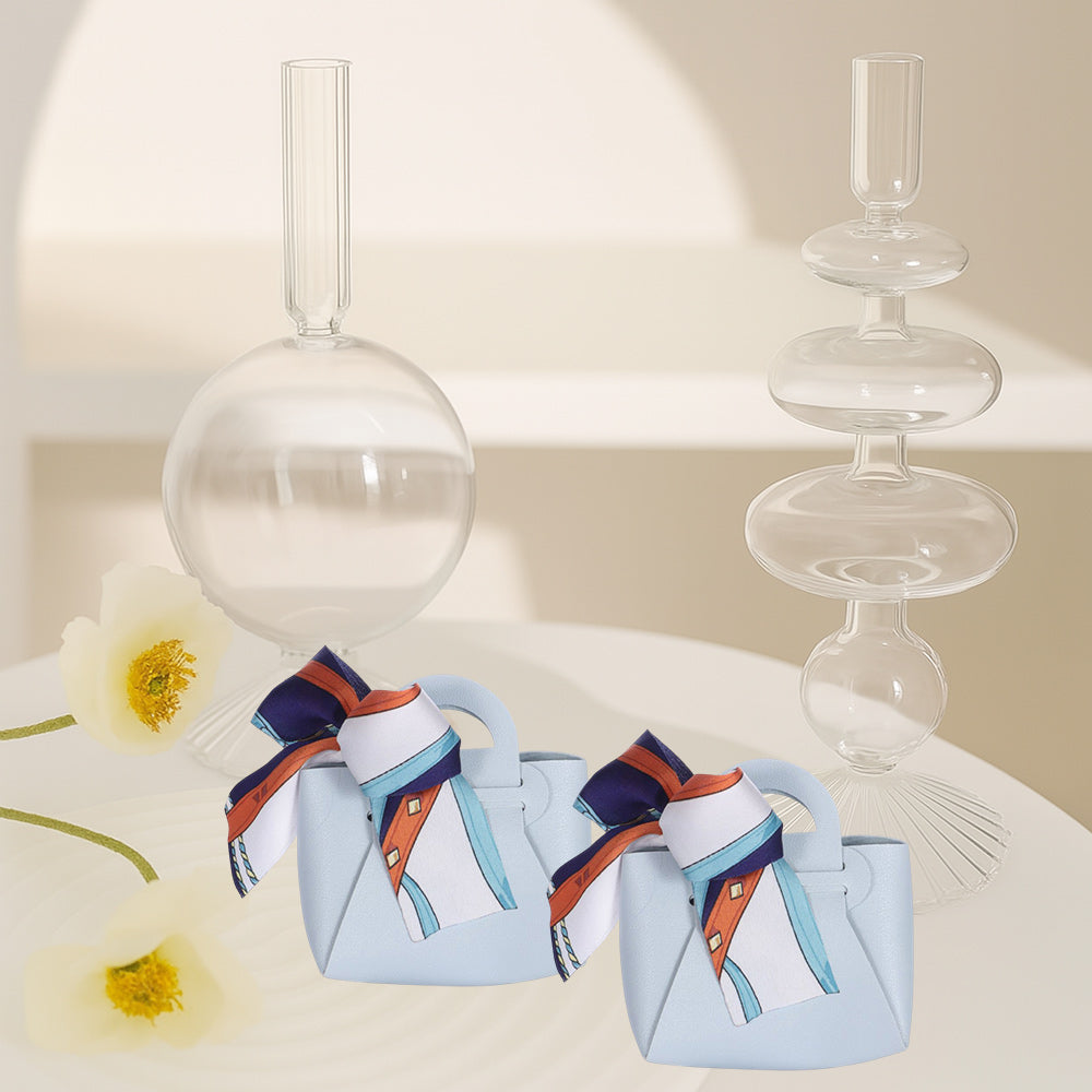 6 bomboniere a forma di borsetta con foulard portaconfetti per eventi - ambraled