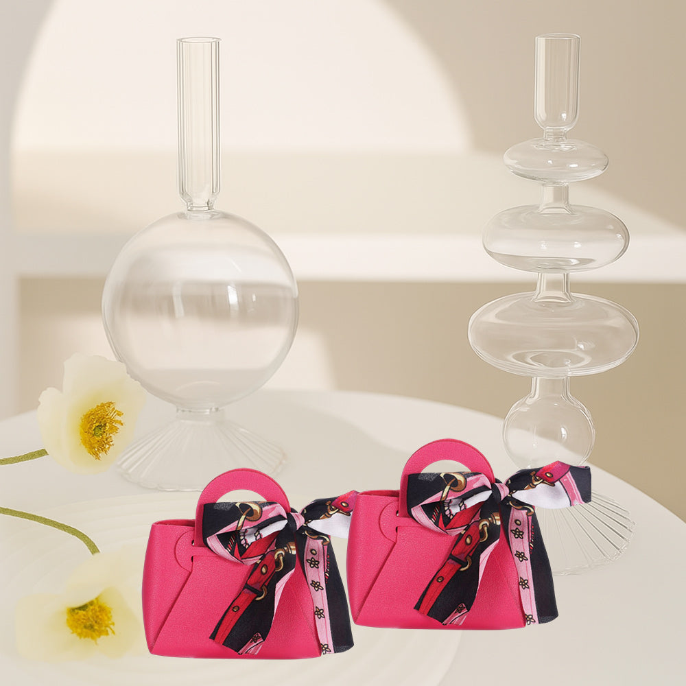 6 bomboniere a forma di borsetta con foulard portaconfetti per eventi - ambraled