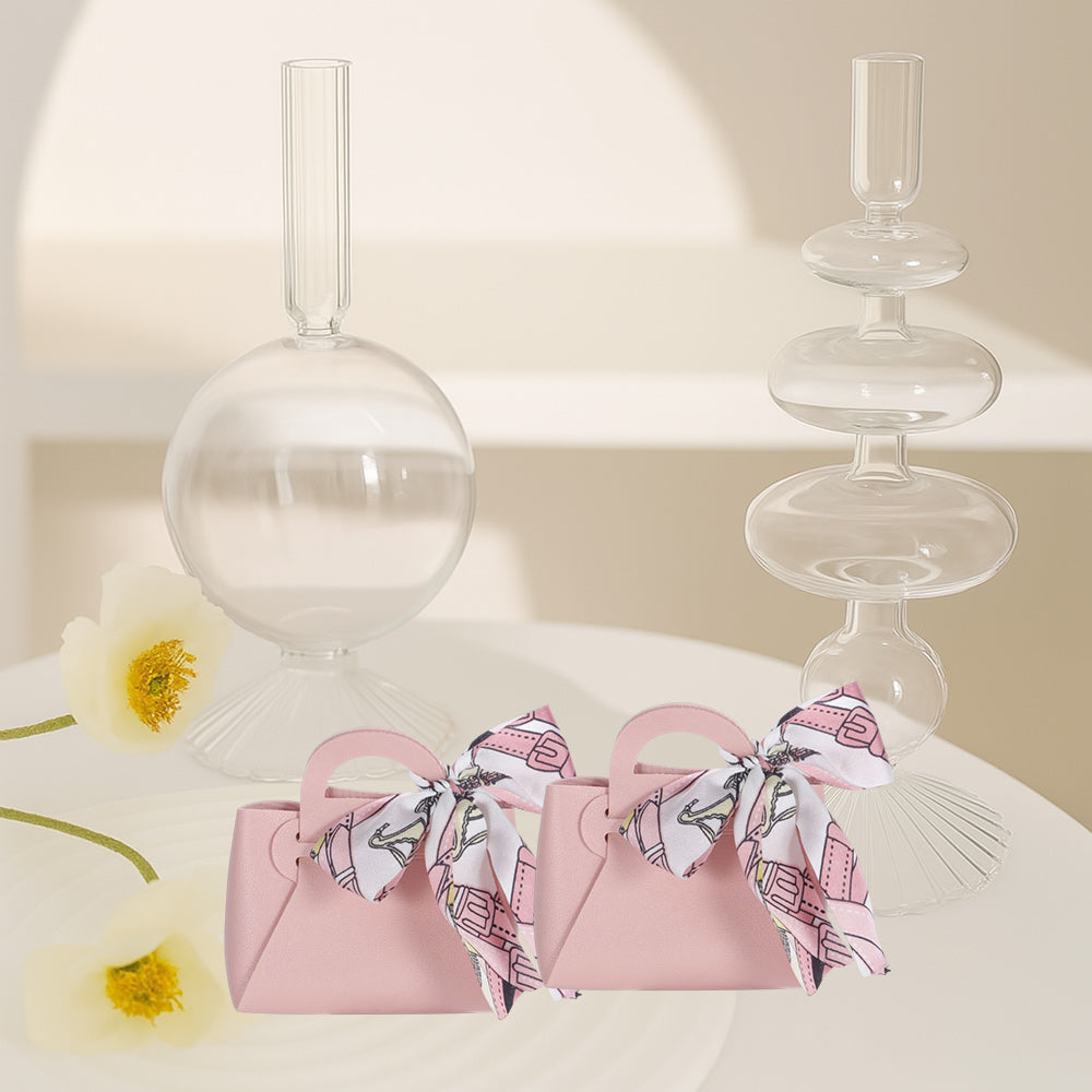 6 bomboniere a forma di borsetta con foulard portaconfetti per eventi - ambraled