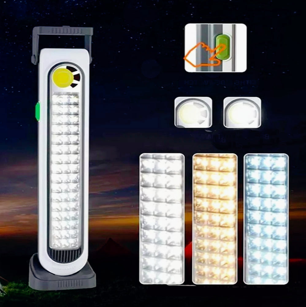 Torcia emergenza a pannello solare – 45 LED + 1 LED COB, 3 colorazioni di luce