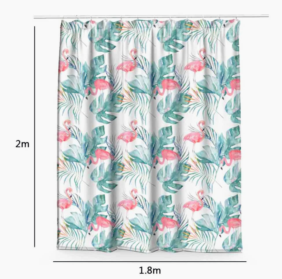 Tenda da doccia impermeabile in PVC – 180×200 cm, 12 ganci, motivo fenicotteri