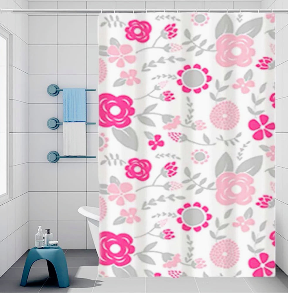 Tenda da doccia impermeabile in PVC – 180×180 cm, 12 ganci, motivo fiori rosa
