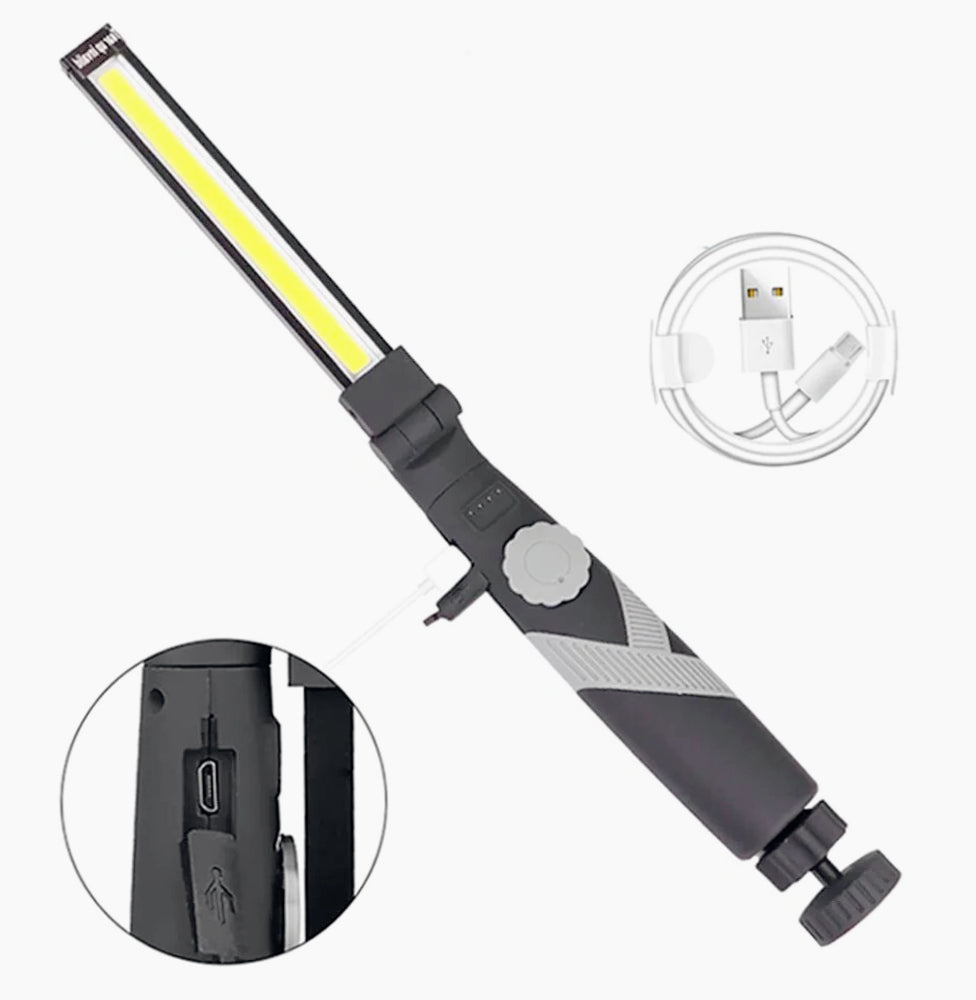 Torcia ricaricabile pieghevole a LED – Con base calamitata e regolazione luminosa (dimmerabile)