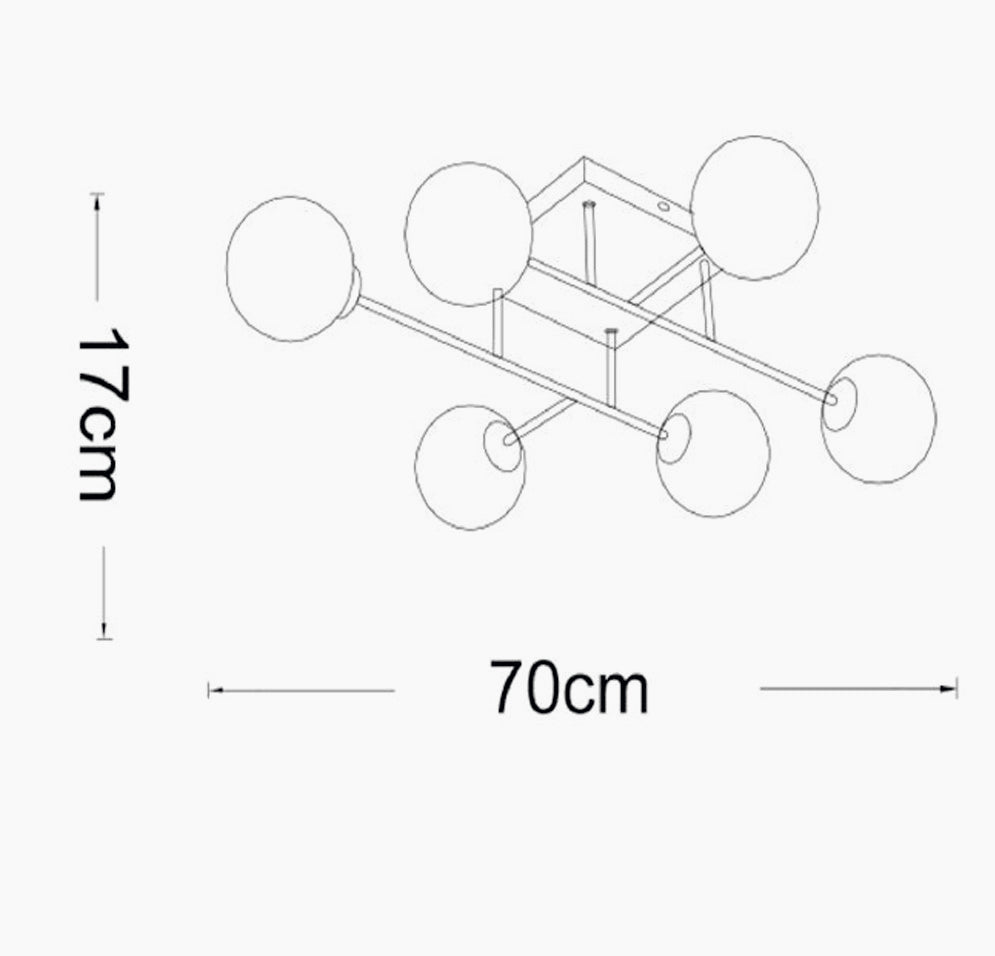 Plafoniera Minimal Bronzo - Struttura in Metallo con 6 Sfere, Attacco G9