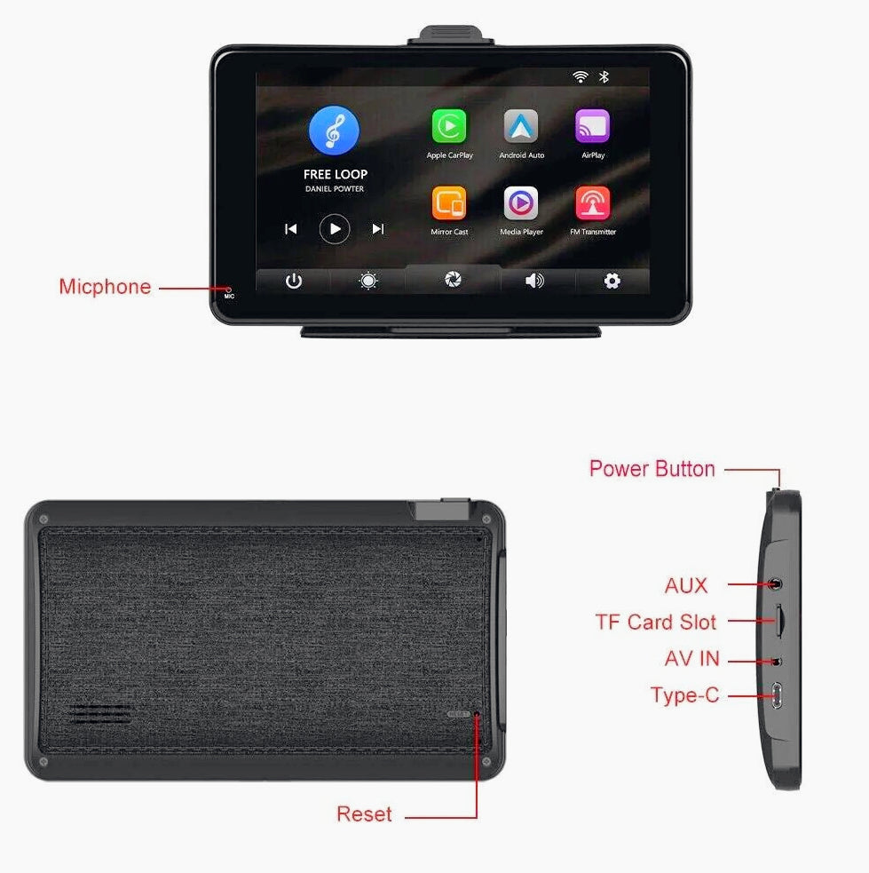 Monitor 7" CarPlay – Bluetooth touchscreen FM/Aux/TF - ambraled
