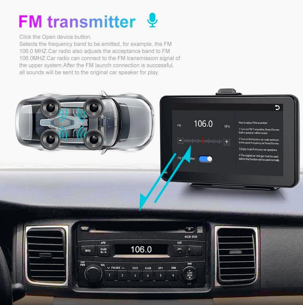 Monitor 7" CarPlay – Bluetooth touchscreen FM/Aux/TF - ambraled