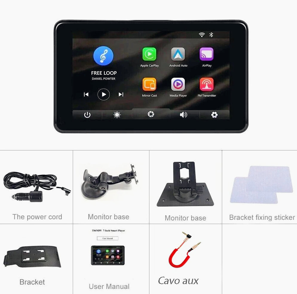 Monitor 7" CarPlay – Bluetooth touchscreen FM/Aux/TF - ambraled
