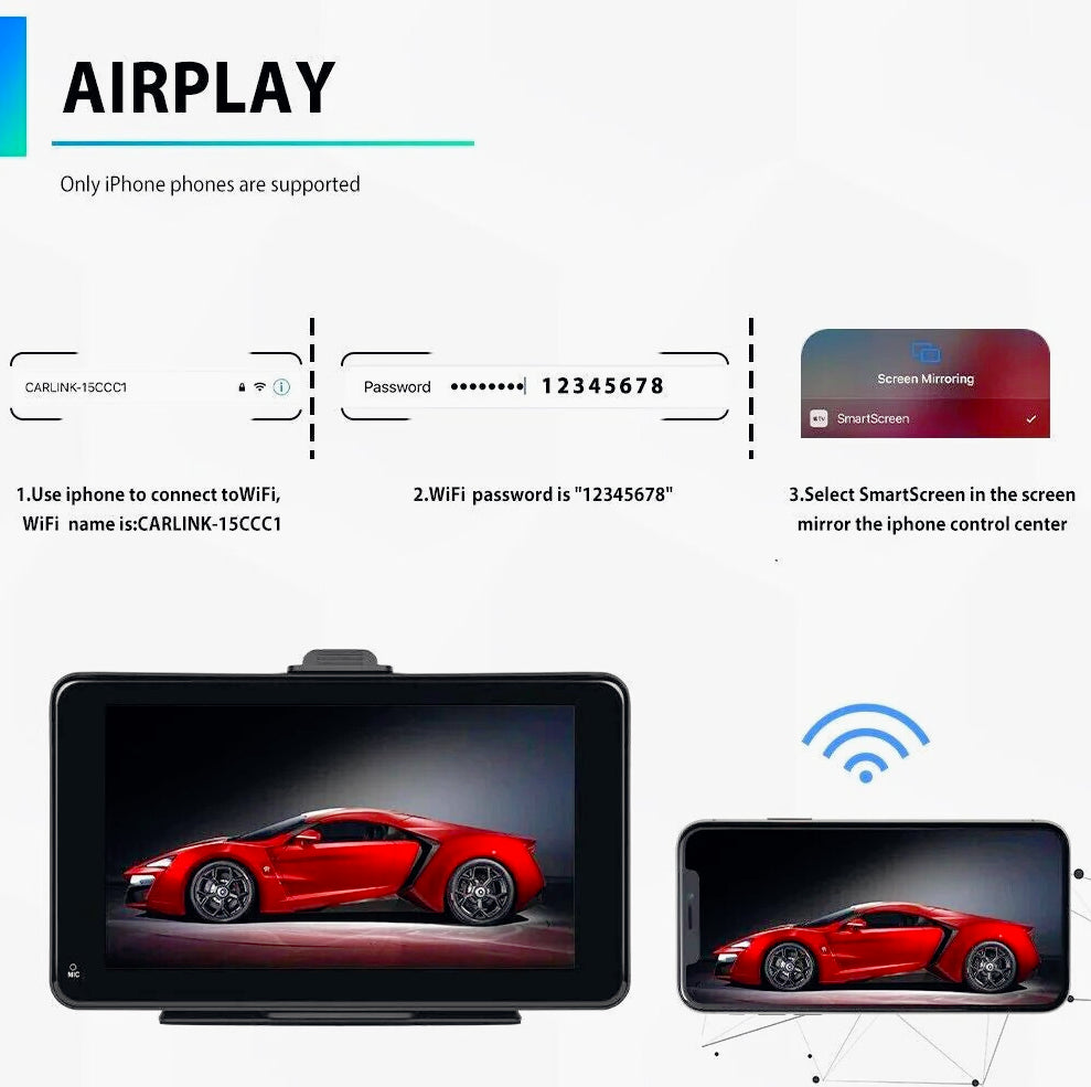 Monitor 7" CarPlay – Bluetooth touchscreen FM/Aux/TF - ambraled