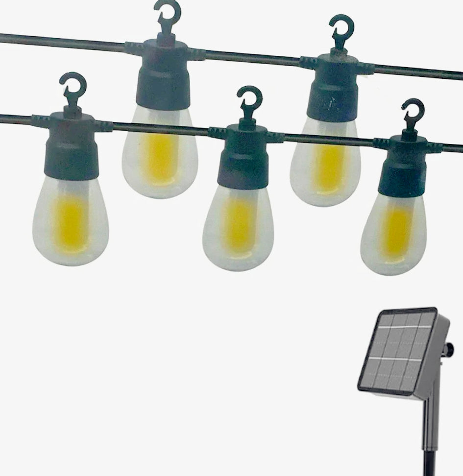 Catena solare LED 10m – 10 lampade calde, IP44, 8 modalità - ambraled