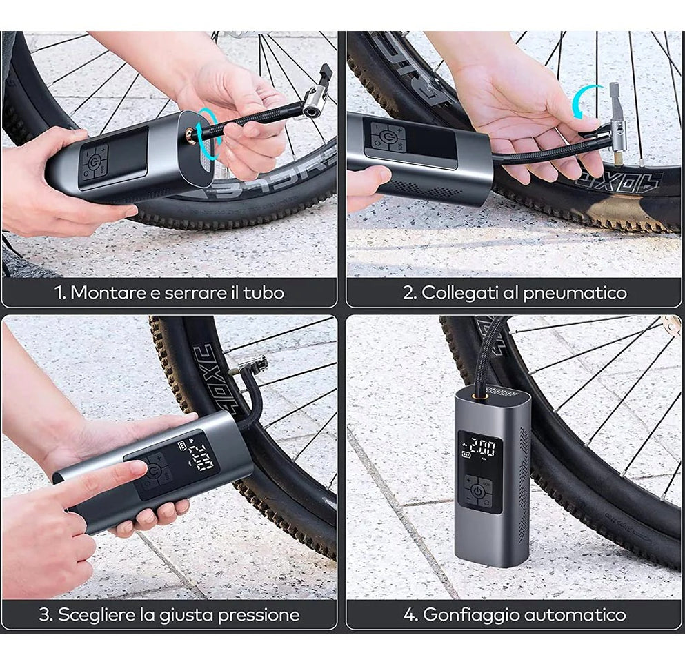 Compressore ad aria ricaricabile – gonfiatore per ruote auto/moto - ambraled