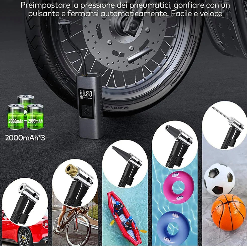 Compressore ad aria ricaricabile – gonfiatore per ruote auto/moto - ambraled
