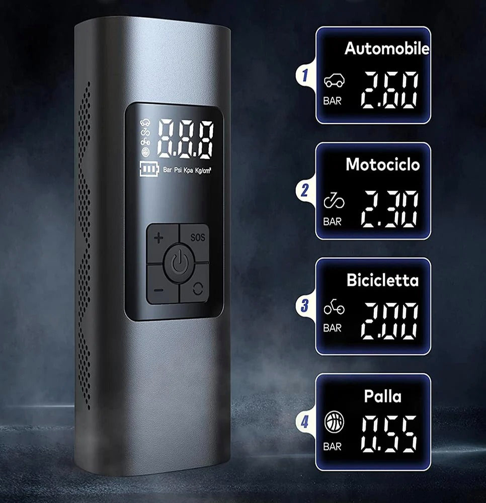 Compressore ad aria ricaricabile – gonfiatore per ruote auto/moto - ambraled