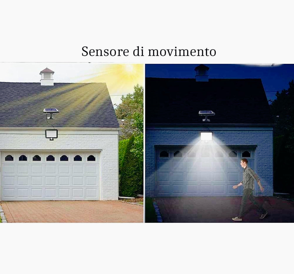 Faro solare LED – sensore movimento/crepuscolare 6500K IP65 - ambraled