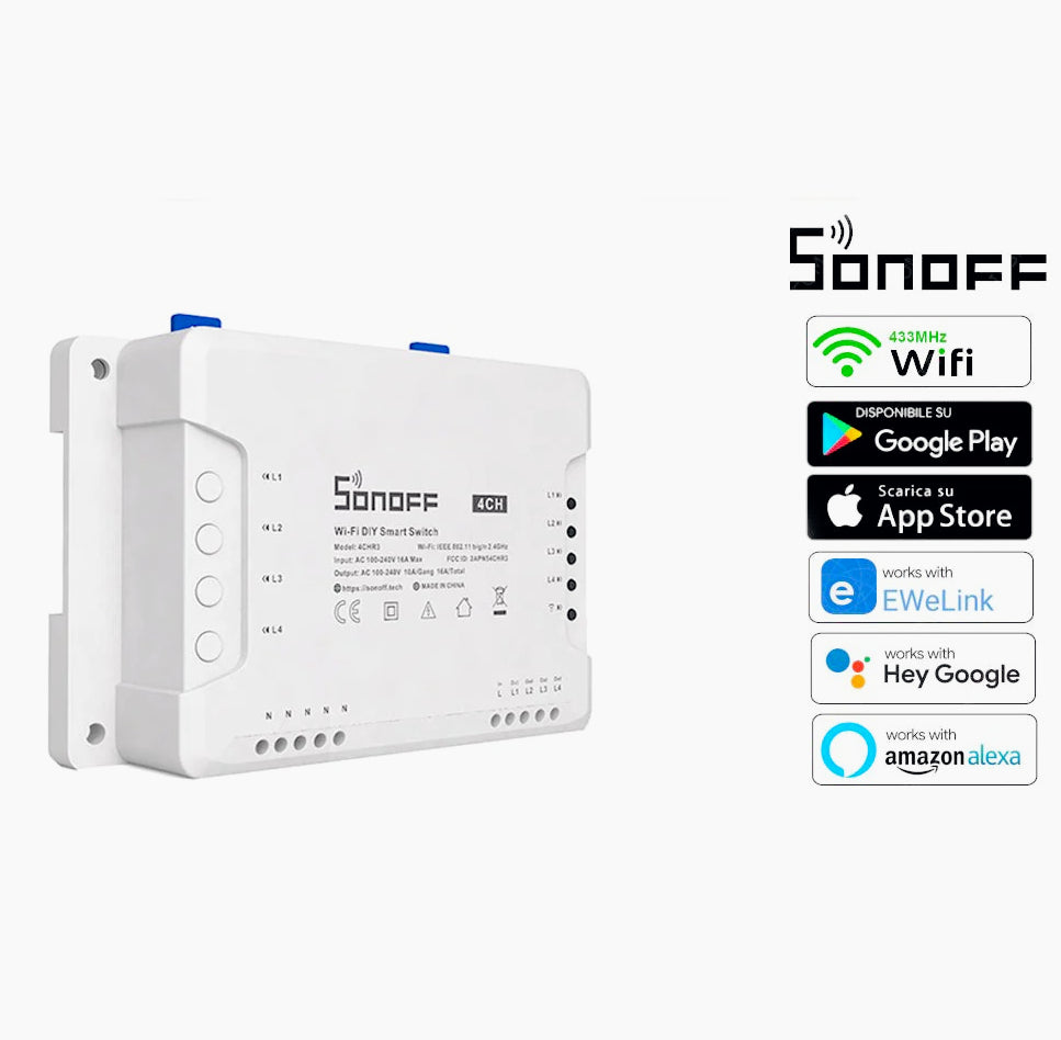 Interruttore smart SON/OFF 4CH 4-gang Wi-Fi con app - ambraled