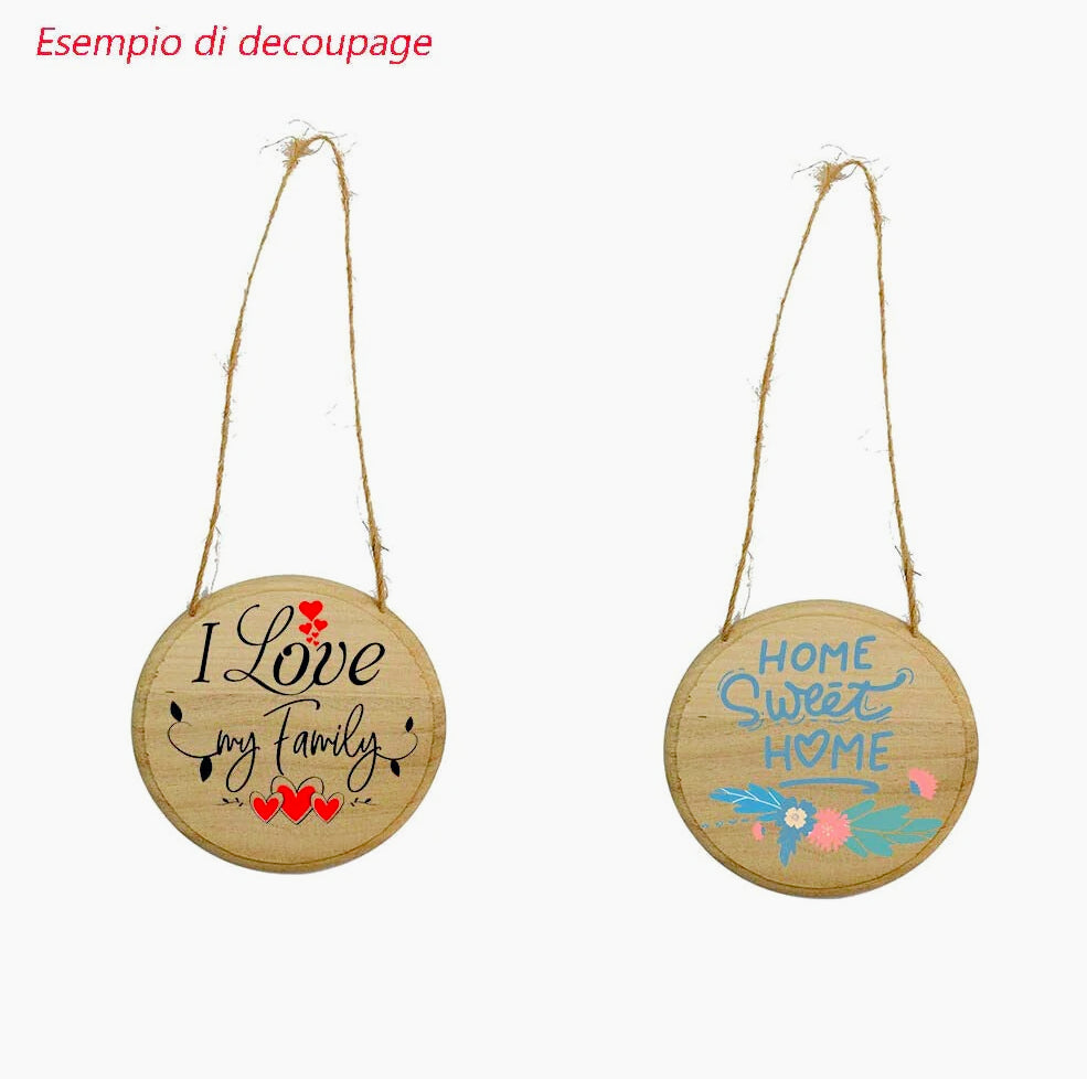 Targhetta tonda in legno 2 pezzi con corda in canapa - Perfette per decoupage e decorazioni