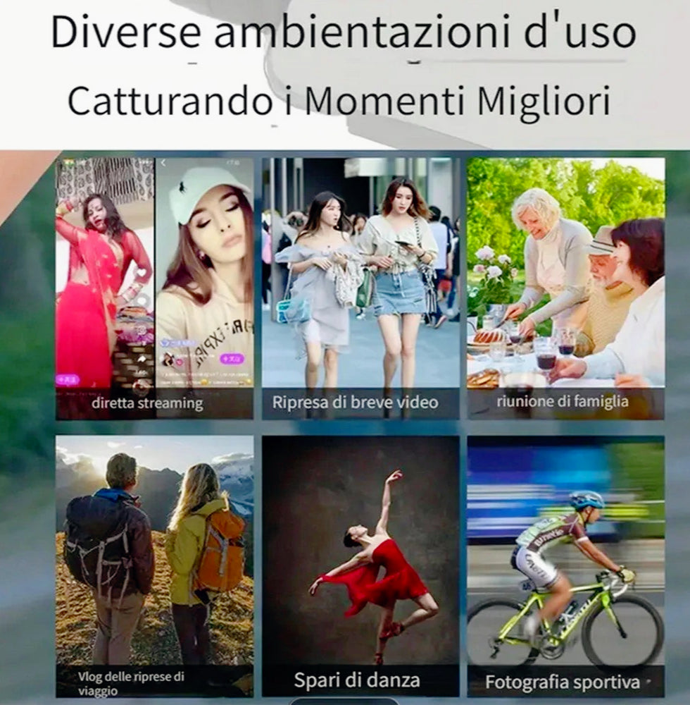 Stabilizzatore gimbal 3 assi per smartphone – Rotazione 360°, zoom e controllo tramite app