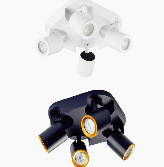Plafoniera/Punto Luce Tonda 4 Diffusori Orientabili – GU10 (Da Soffitto o Parete)