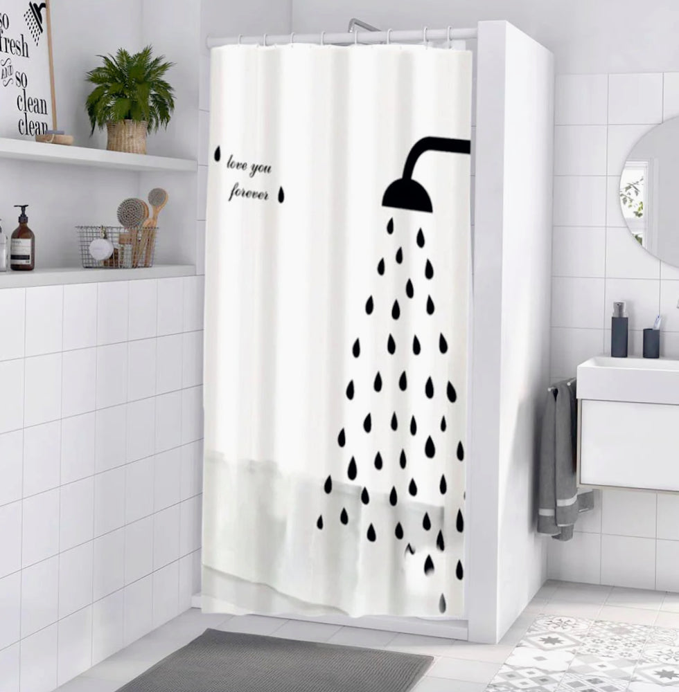 Tenda da doccia impermeabile in PVC – 180×180 cm, 12 ganci, motivo doccia
