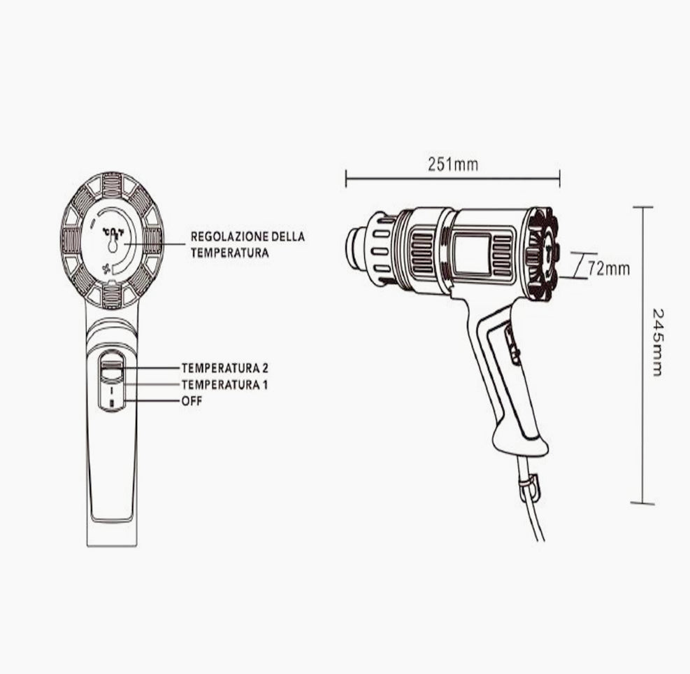 Pistola termica aria calda 2000 Watt 400/600°C, sverniciatore professionale