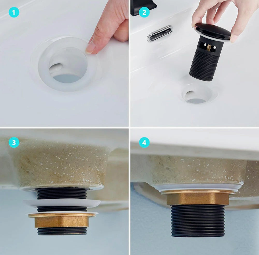 Piletta di scarico 1/4" nera per lavandino o bidet con sistema Click Clack