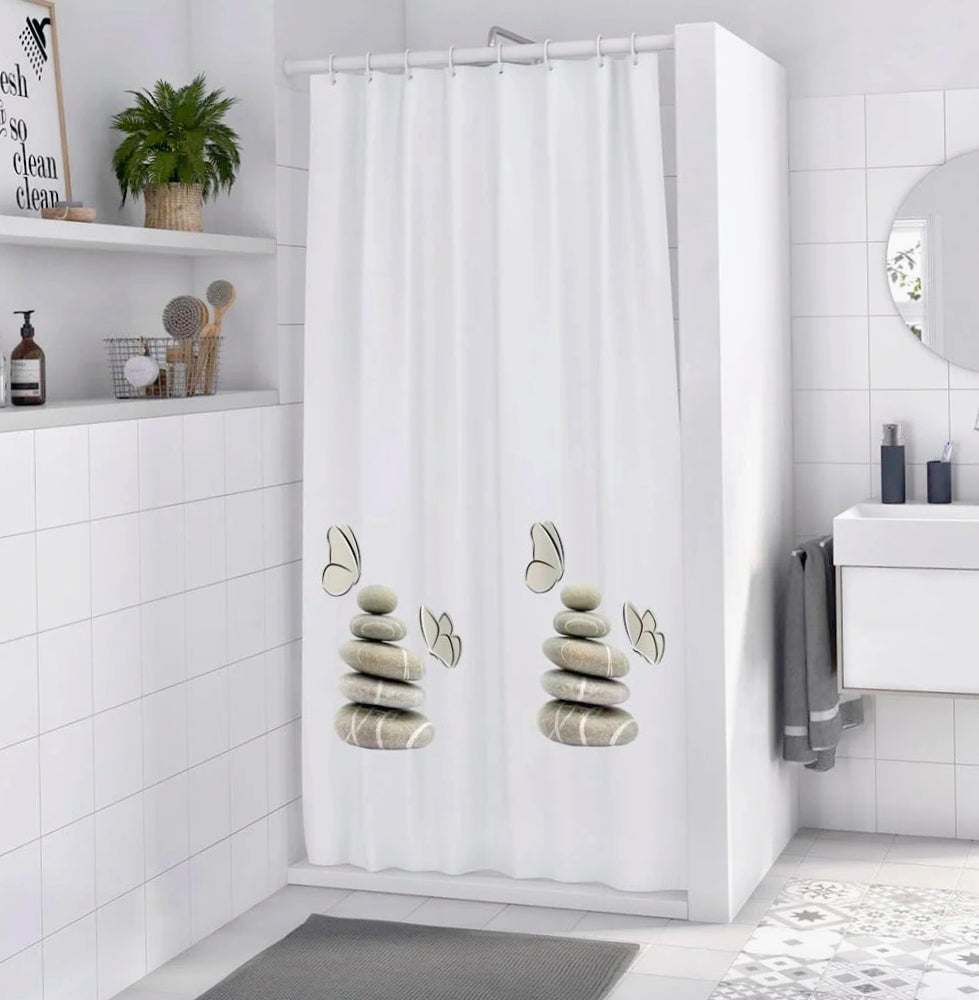 Tenda da doccia impermeabile in PVC – 180×200 cm, 12 ganci, motivo sassi