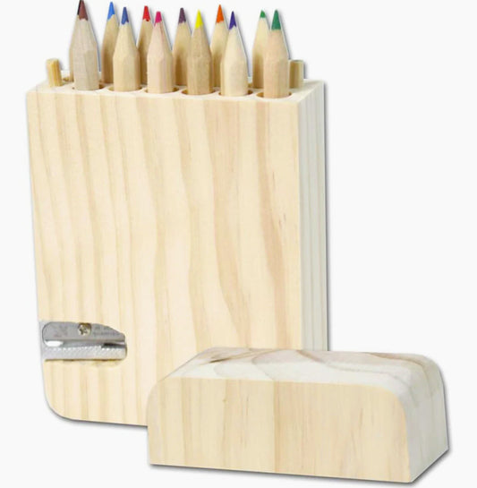 Astuccio legno 12 pastelli colorati temperamatite da decoupage - ambraled