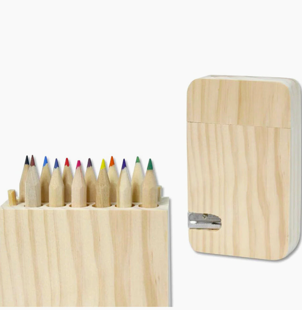 Astuccio legno 12 pastelli colorati temperamatite da decoupage - ambraled