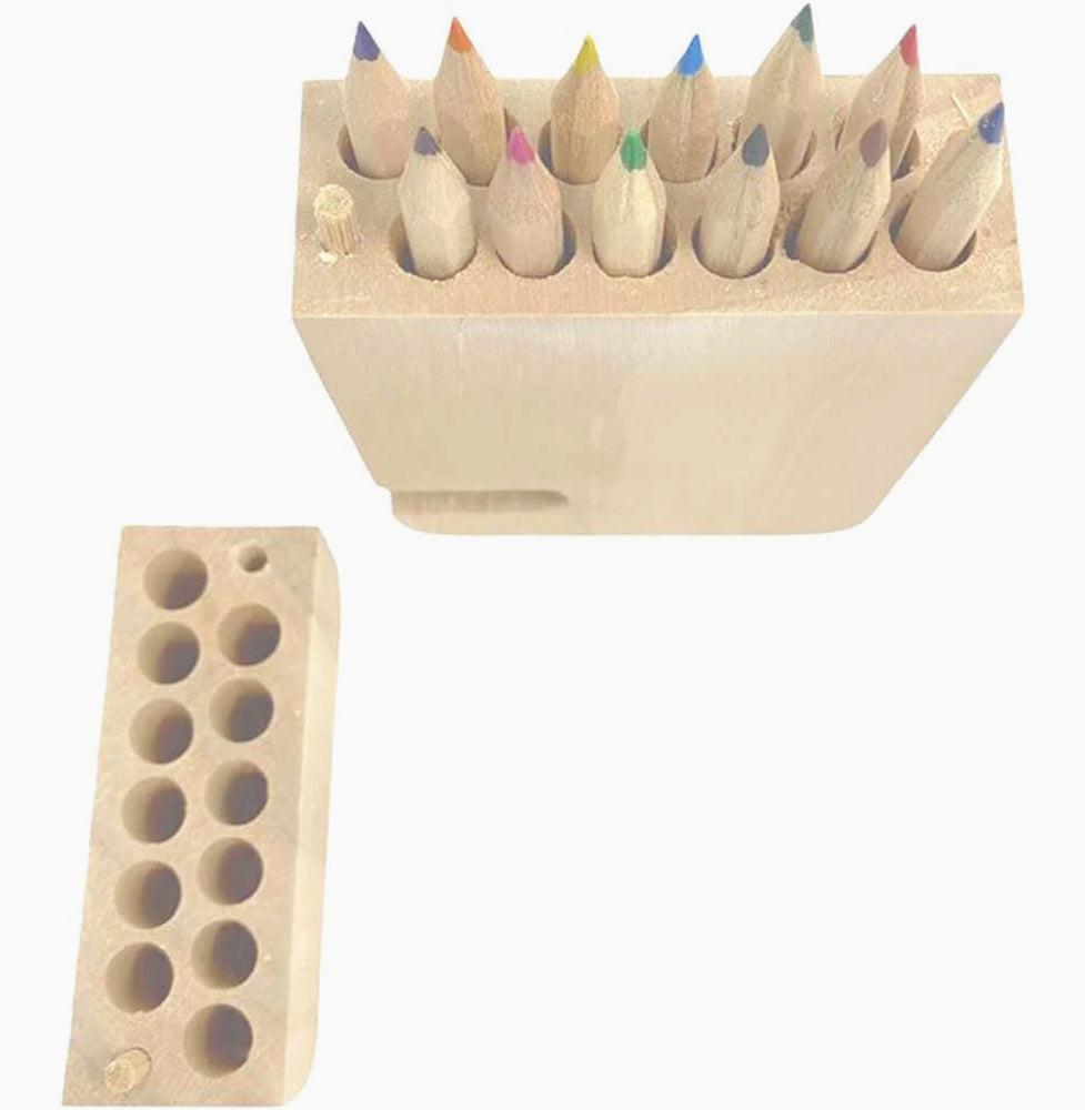 Astuccio legno 12 pastelli colorati temperamatite da decoupage - ambraled