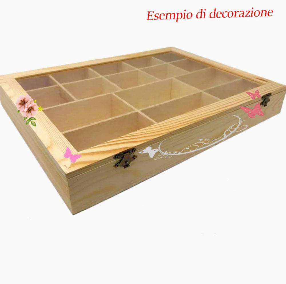 Bacheca legno 16 posti – porta trasparente per decoupage - ambraled