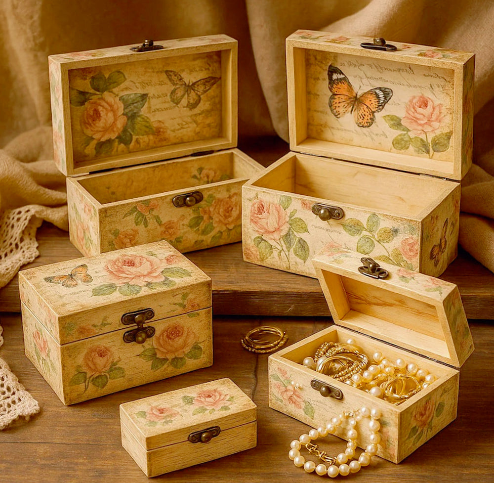 Set 5 bauli rettangolari in legno per decoupage matrioska - ambraled