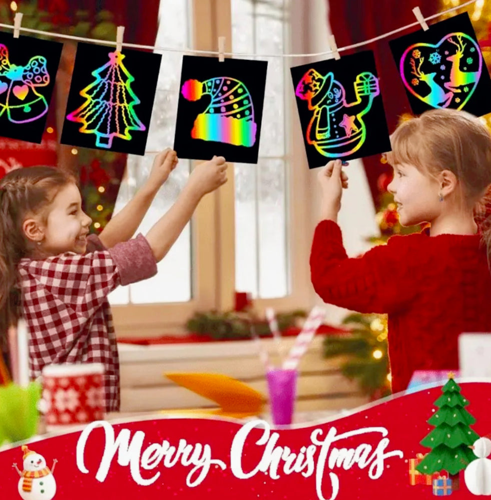 50 Fogli Neri da Grattare Multicolore A4 con 2 Bastoncini di Legno per Bambini - ambraled