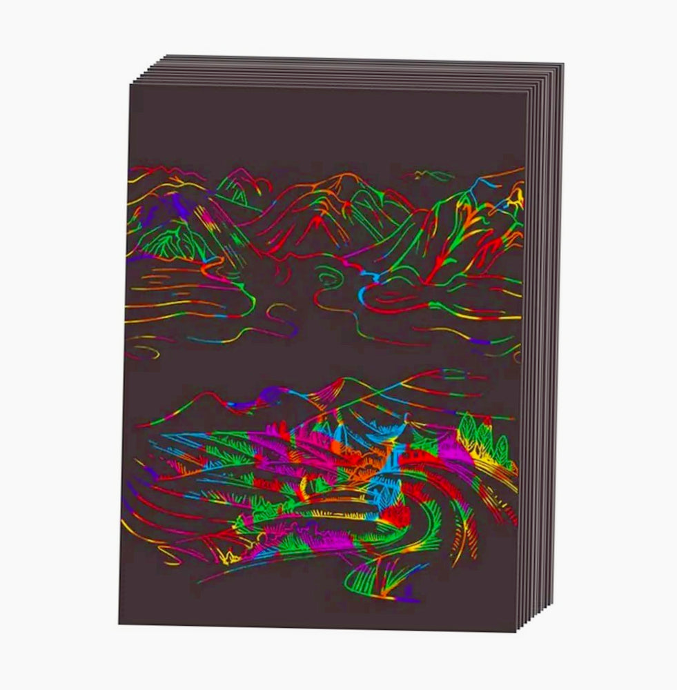 50 Fogli Neri da Grattare Multicolore A4 con 2 Bastoncini di Legno per Bambini - ambraled
