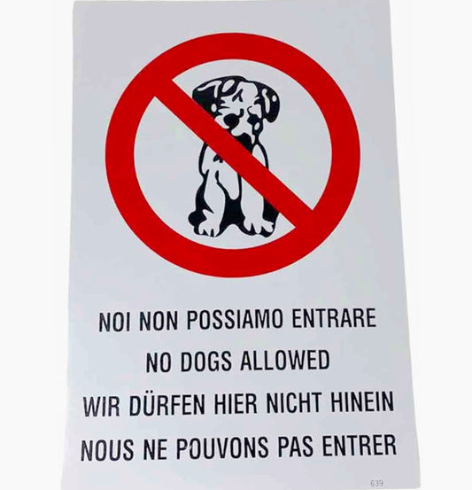 Cartello "Divieto Cane" plastificato 30.5x20cm con biadesivo - ambraled