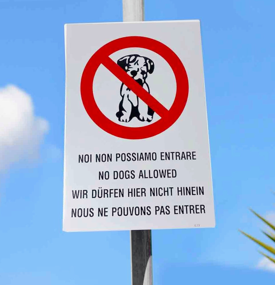 Cartello "Divieto Cane" plastificato 30.5x20cm con biadesivo - ambraled