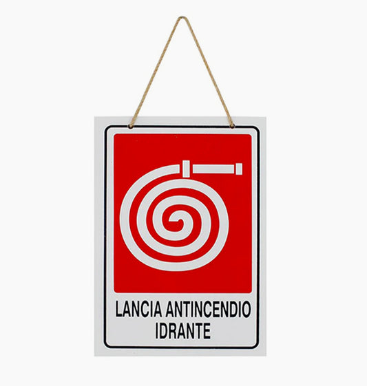 Cartello "Lancia Antincendio" legno 20x30cm con corda - ambraled