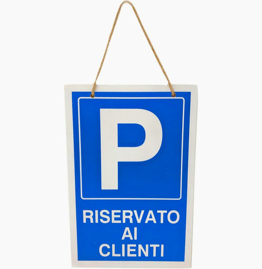 Cartello "Parcheggio Clienti" legno 20x30cm con corda - ambraled