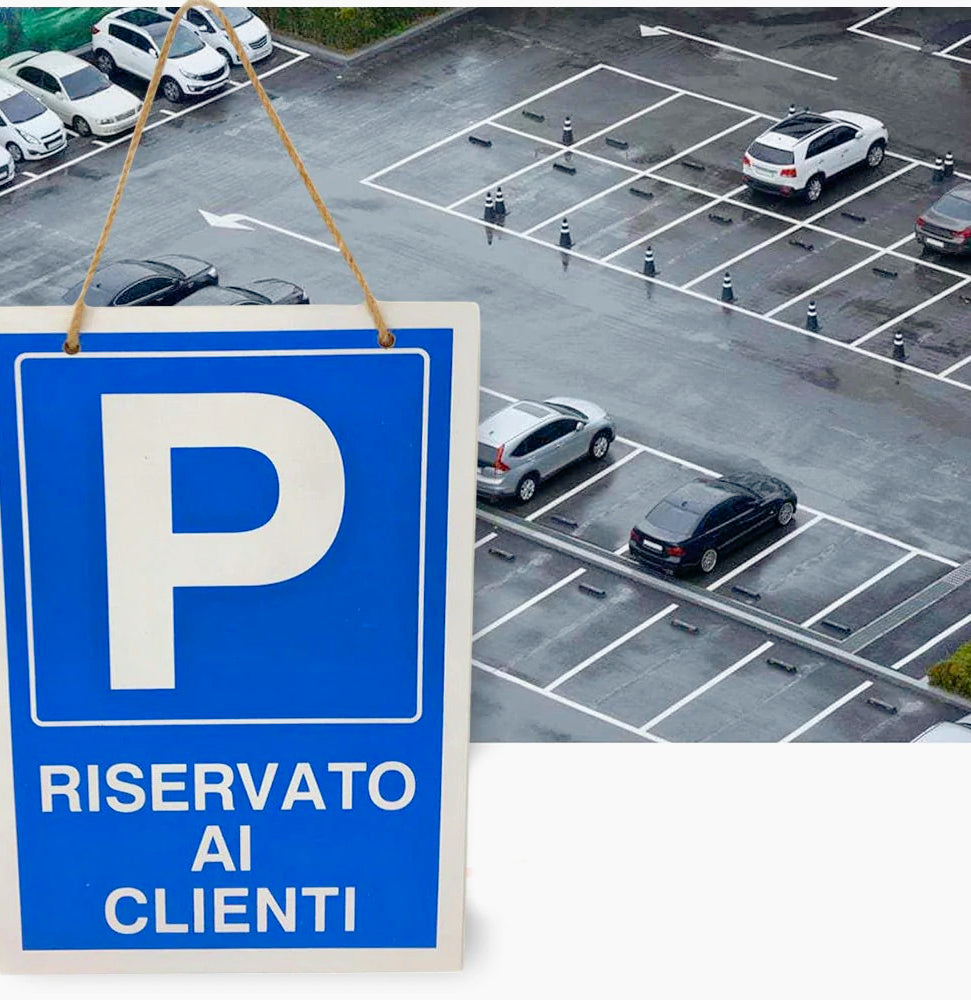 Cartello "Parcheggio Clienti" legno 20x30cm con corda - ambraled