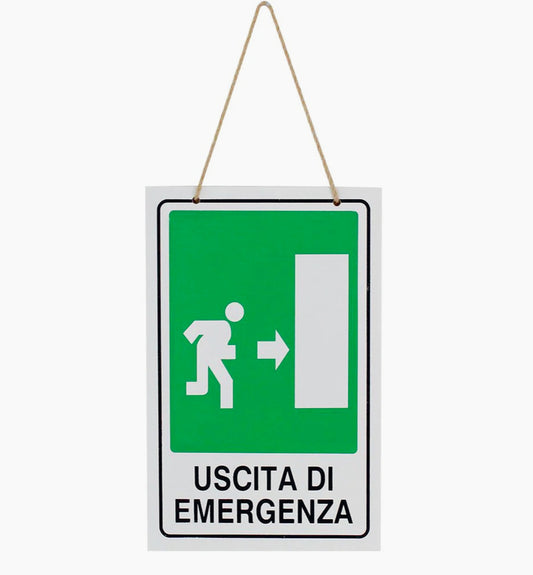Cartello "Uscita Emergenza Destra" legno 20x30cm con corda - ambraled