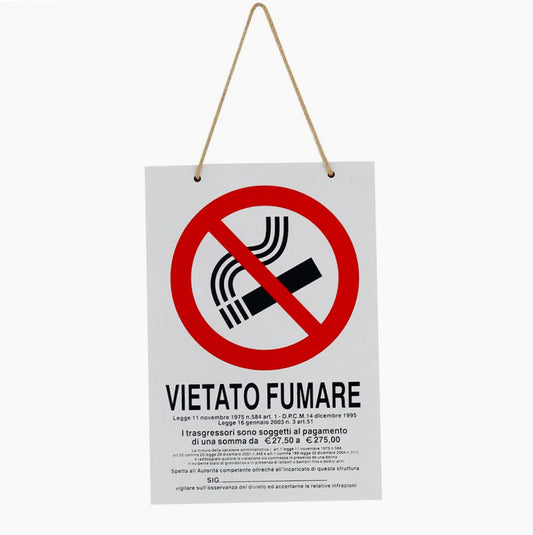 Cartello "Vietato Fumare" in legno 20x30cm con corda - ambraled