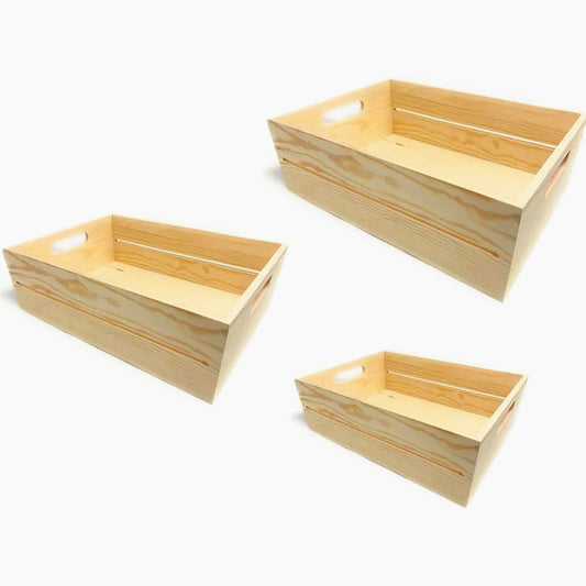 Set 3 cassette in legno multiuso con manici e bordo alto, per decoupage - ambraled