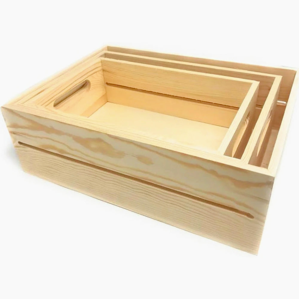 Set 3 cassette in legno multiuso con manici e bordo alto, per decoupage - ambraled