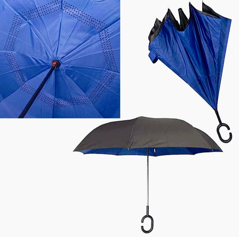 Ombrello inverso a scatto – manico a C vari colori - ambraled