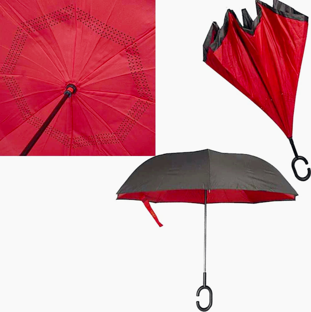 Ombrello inverso a scatto – manico a C vari colori - ambraled
