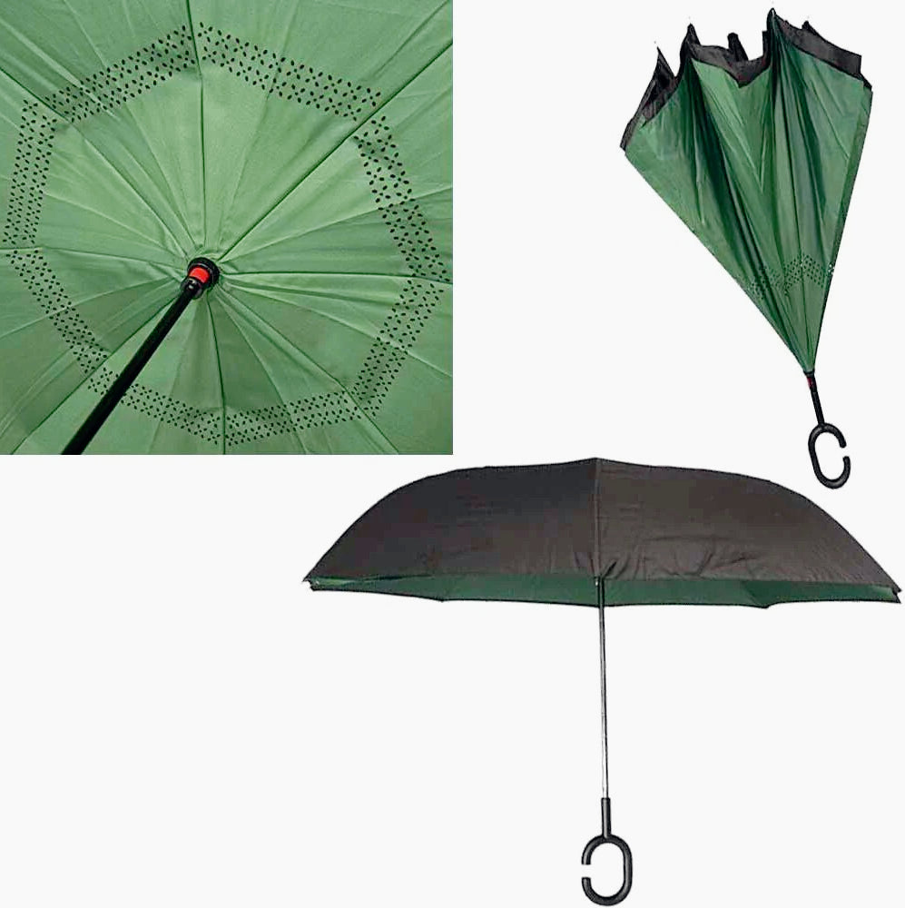 Ombrello inverso a scatto – manico a C vari colori - ambraled
