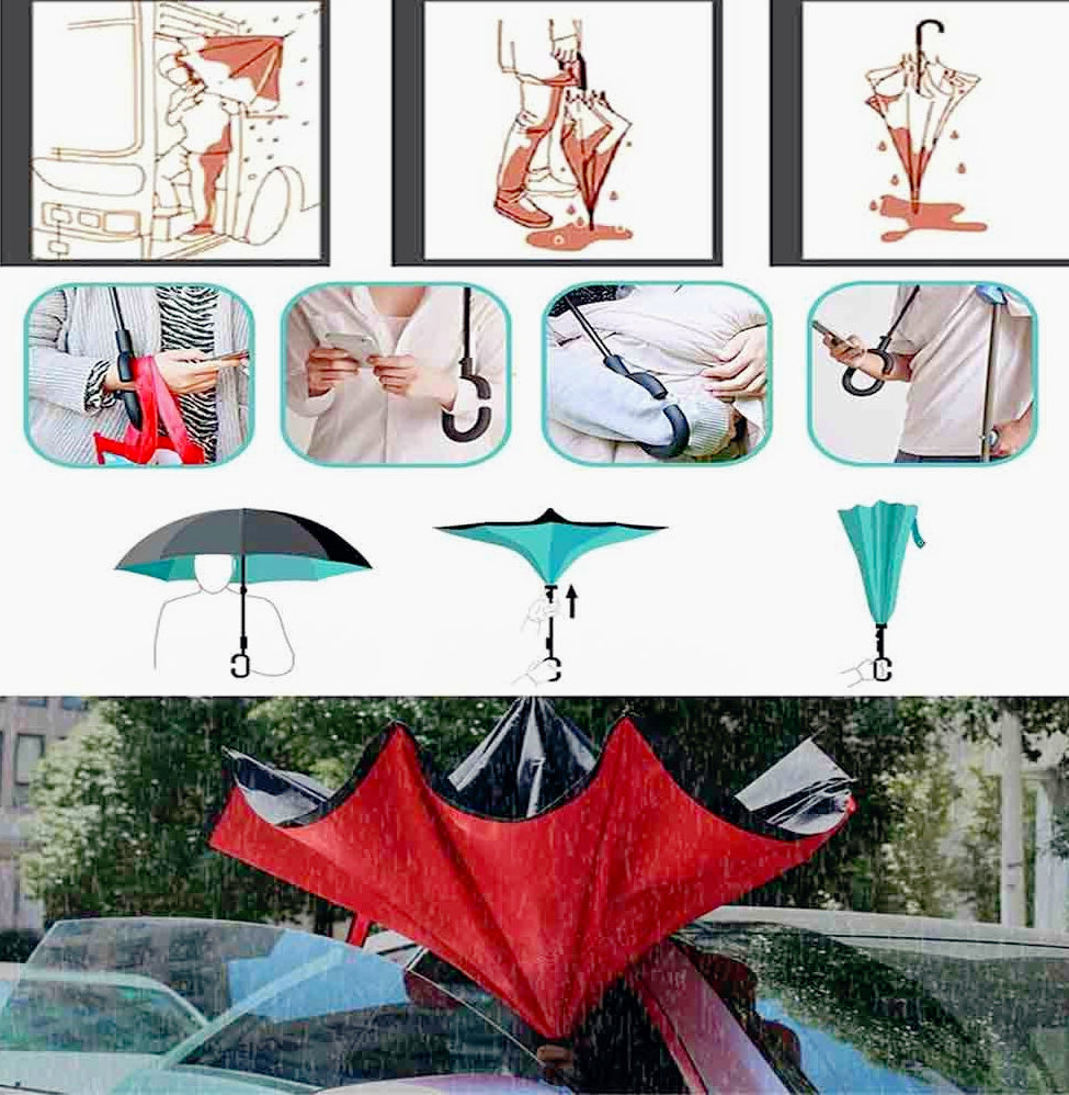 Ombrello inverso a scatto – manico a C vari colori - ambraled