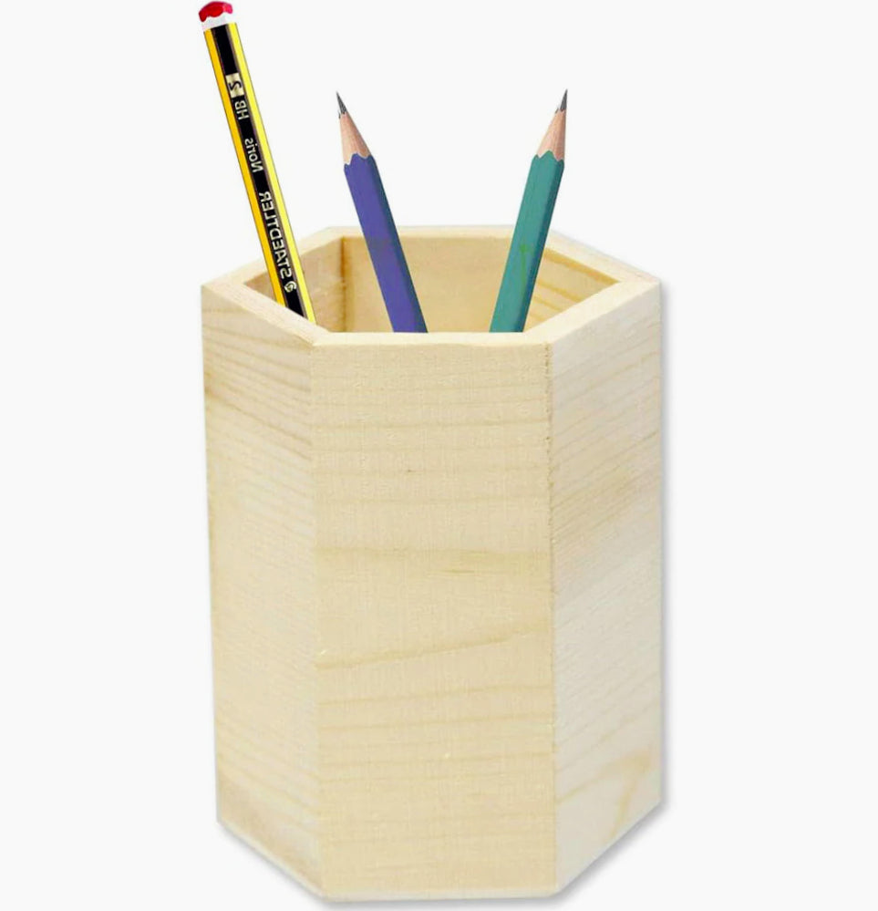 Portapenne esagonale in legno – Personalizzabile per decoupage - ambraled