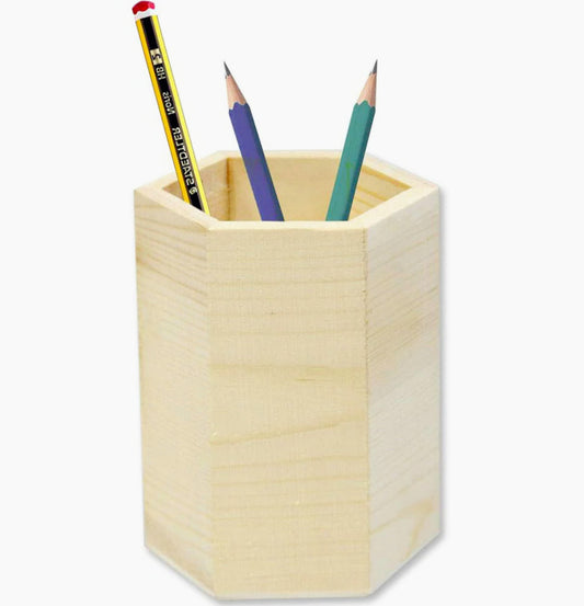 Portapenne esagonale in legno – Personalizzabile per decoupage - ambraled