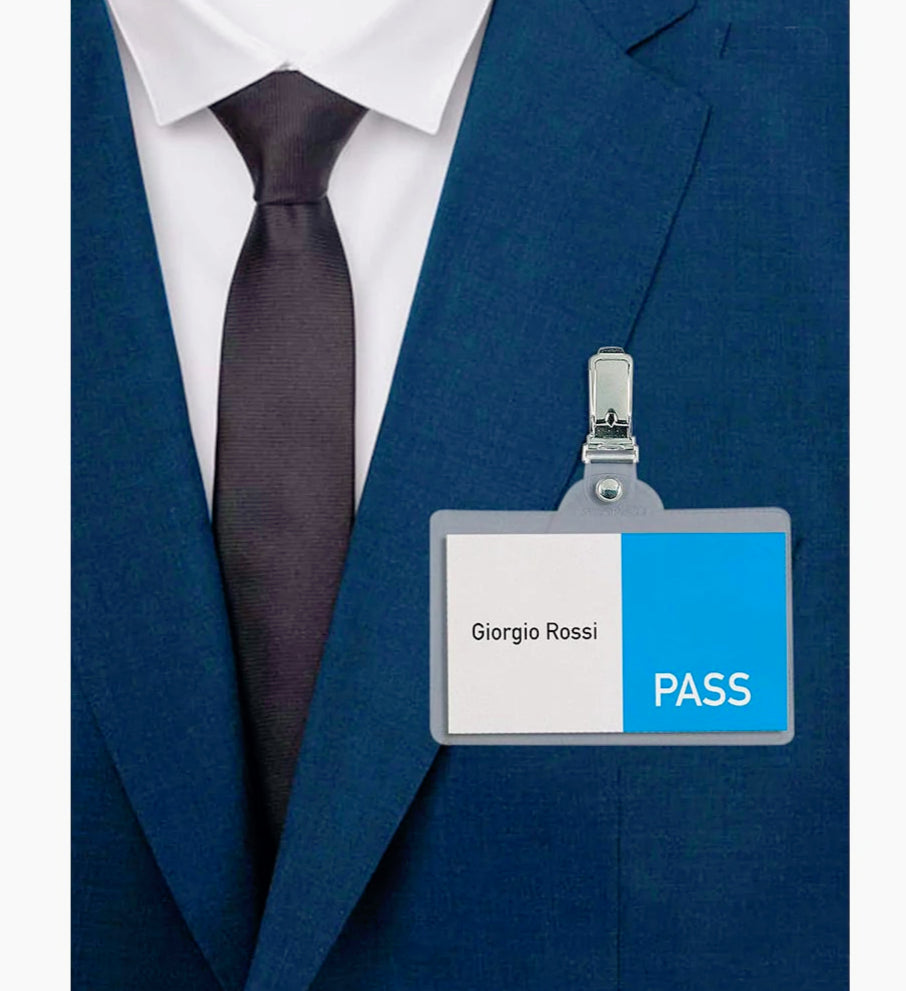 Porta badge in plastica trasparente da 12 pezzi con clip per cartellini - ambraled